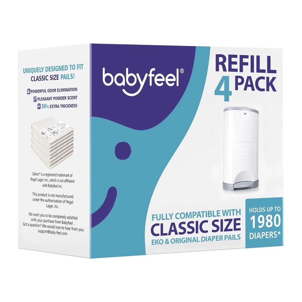 Babyfeel Refills for DEKOR Classic Diaper Pail 4-Pack Powder Scent